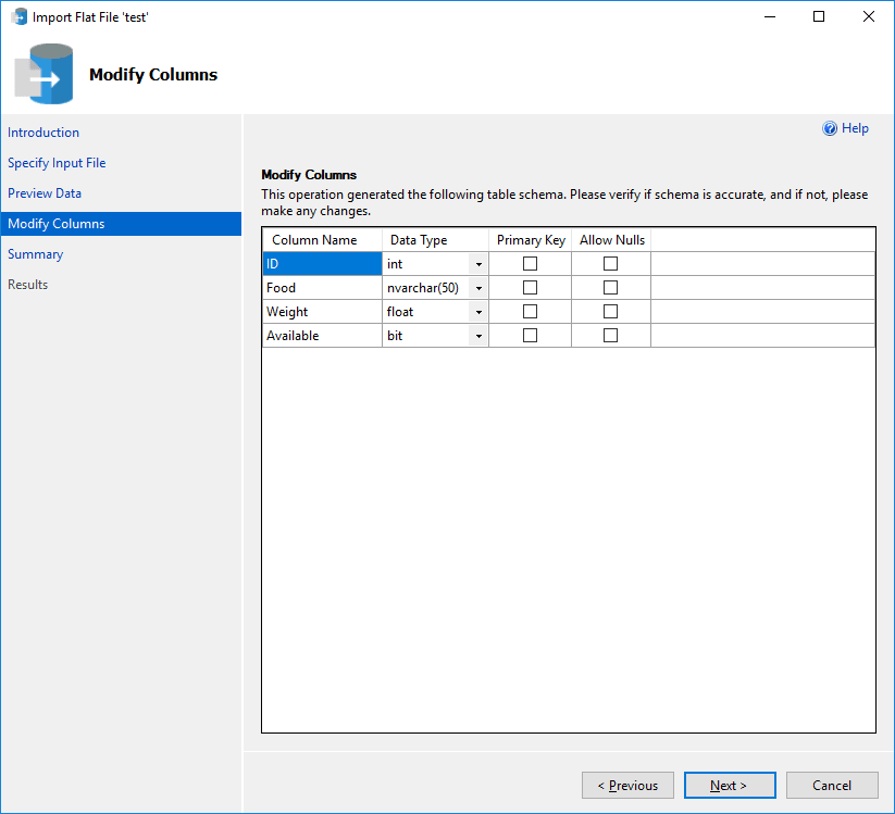 Data Studio Azure - Import Flat File Modify Columns